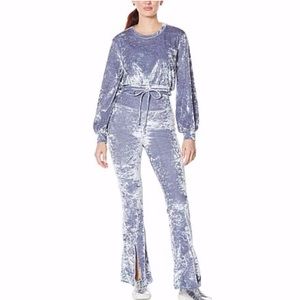 Silver Velour 2pc Dolman Sleeve Crop High Rise Bell Bottoms Plus 2X Lounge Wear